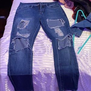 Medium wash low rise fashion nova ripped jeans